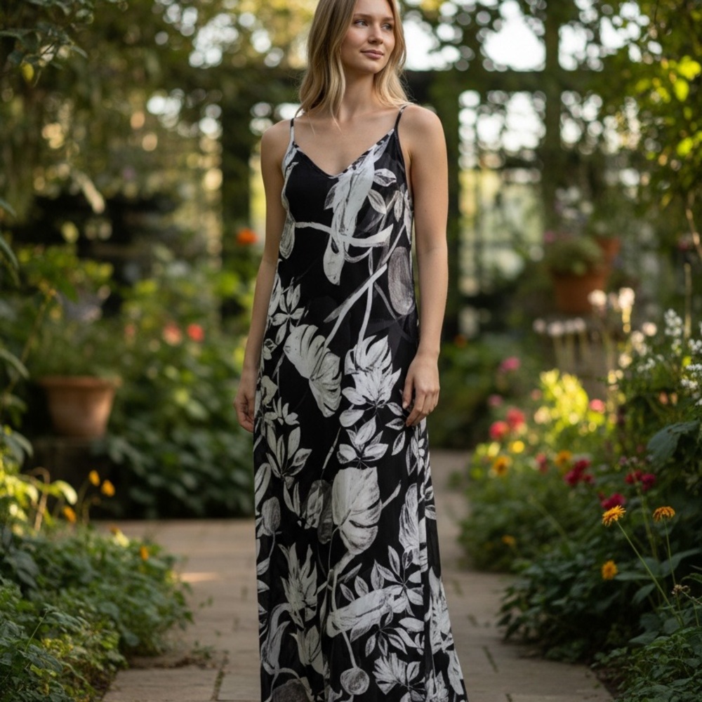 All Saints Monochrome Floral Maxi Dress